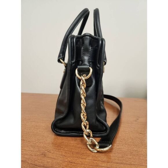 MICHAEL KORS HAMILTON BLACK QUILT LEATHER GOLD LOCK & KEY EW SATCHEL BAG. - Picture 6 of 11